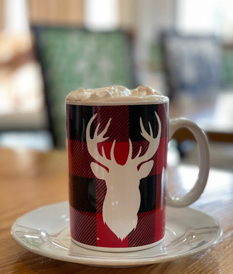cute holiday hotel breakfast with moose mug