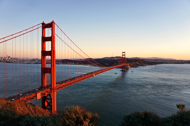 Golden gate bridge at golden hour