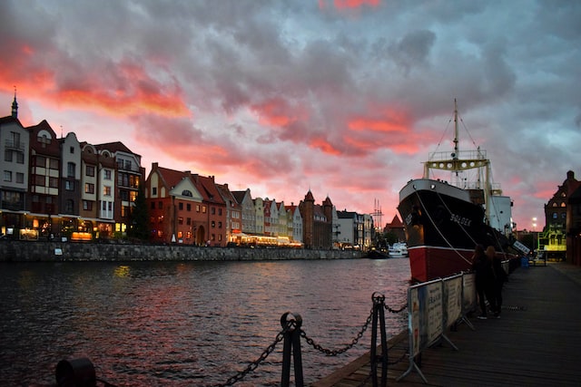 Gdansk Poland riverfront with ship