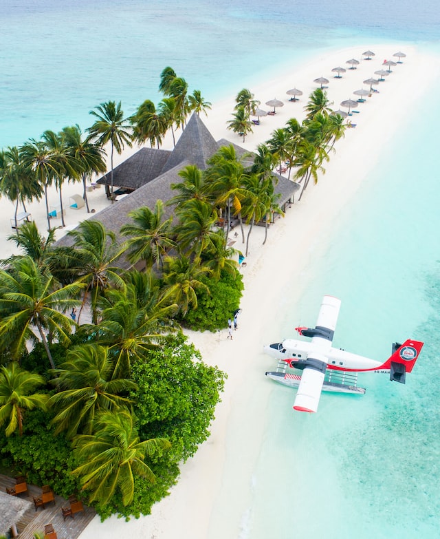 sea plane in maldives aerial view