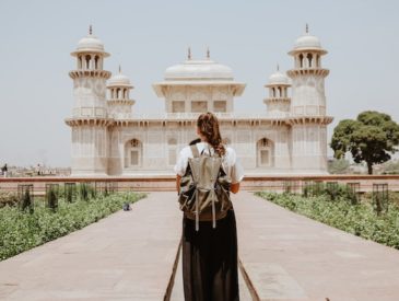 girl with backpack in india