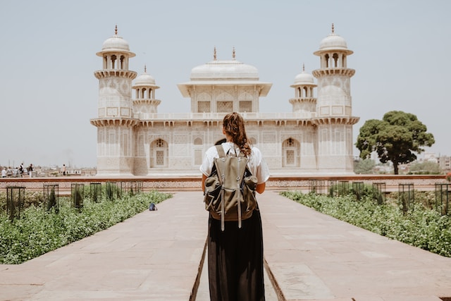 girl with backpack in india